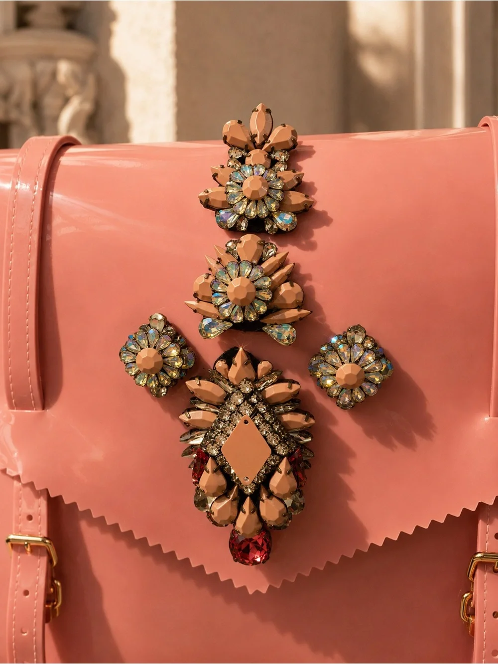 Pink Embellished Jeweled Statement Satchel Bag - Brand new